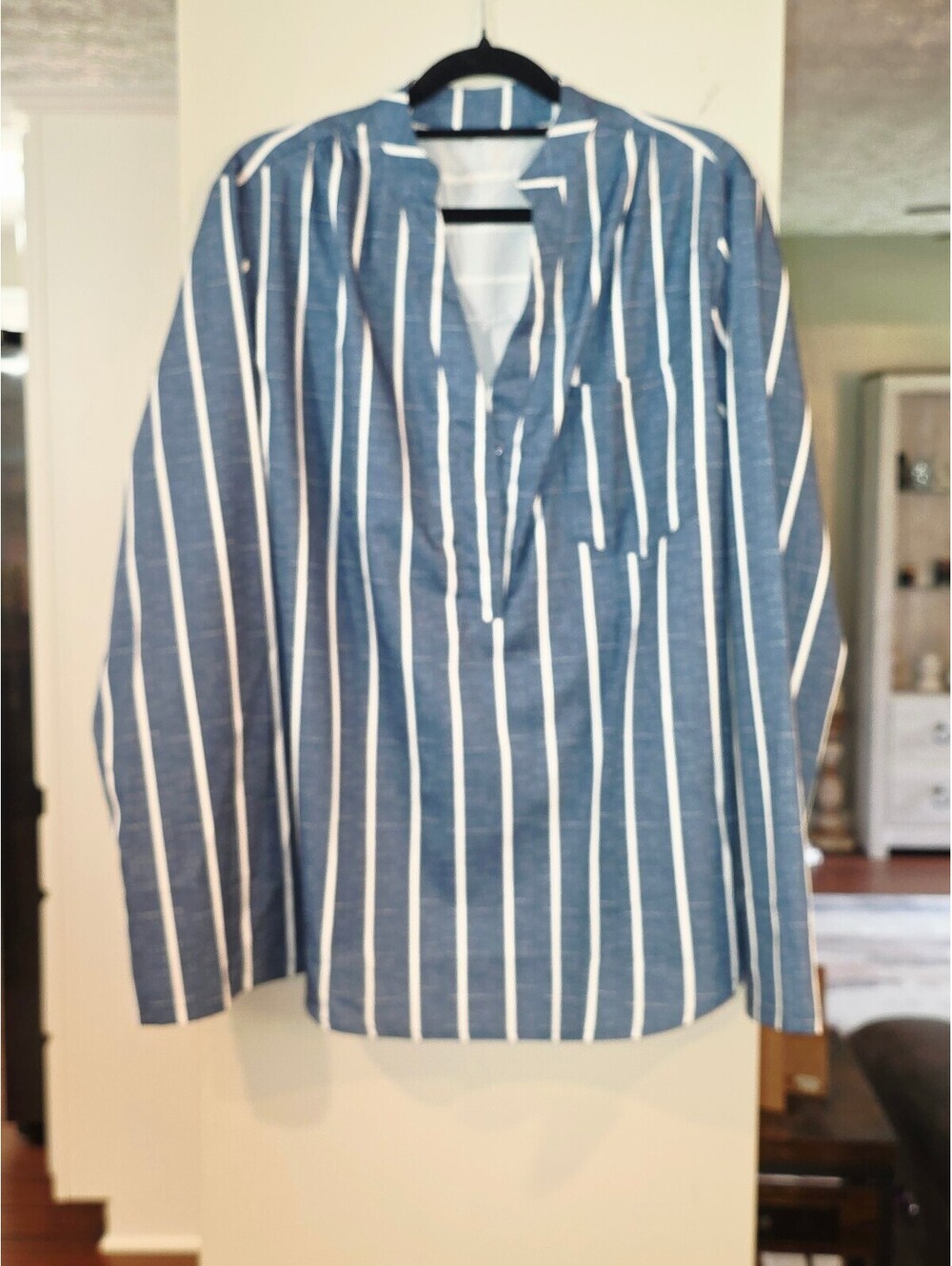 Blue and white striped long sleeve blouse size XL